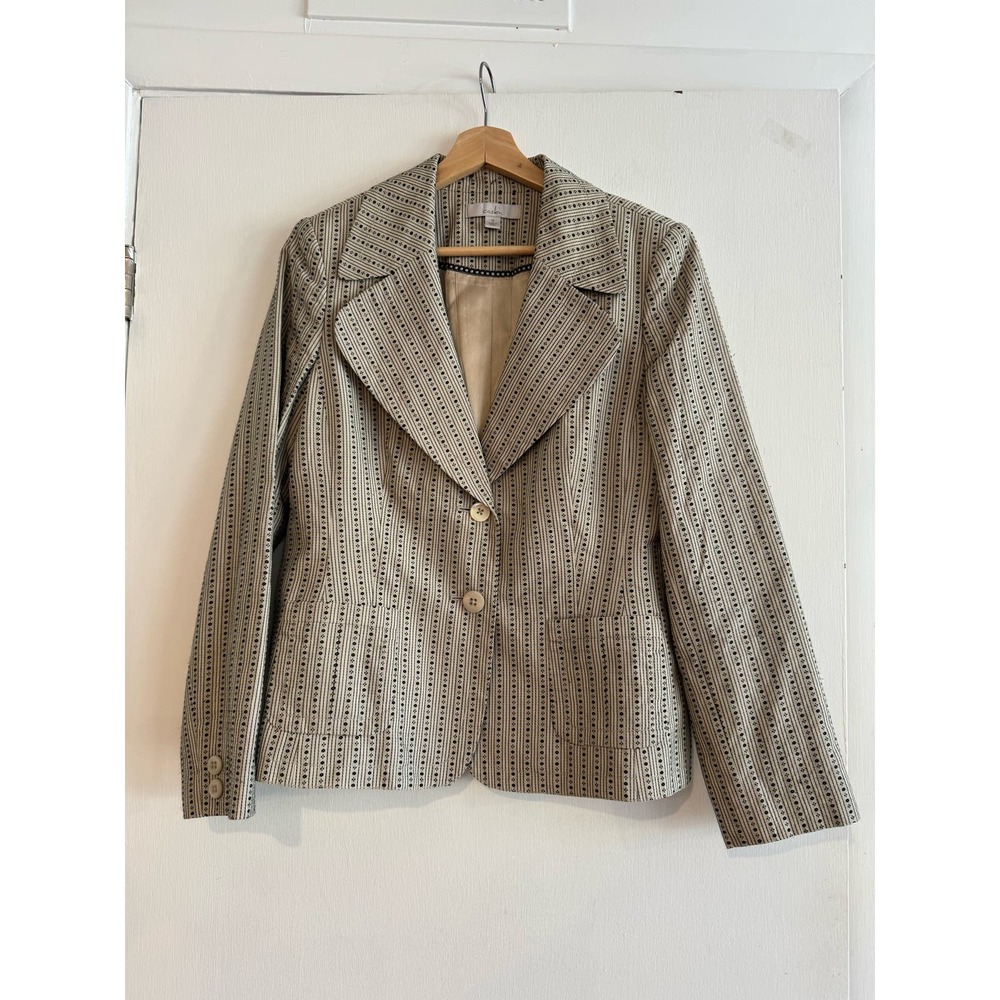 Caslon Womens silk cotton blend blazer taupe black tiny design career-wear 10